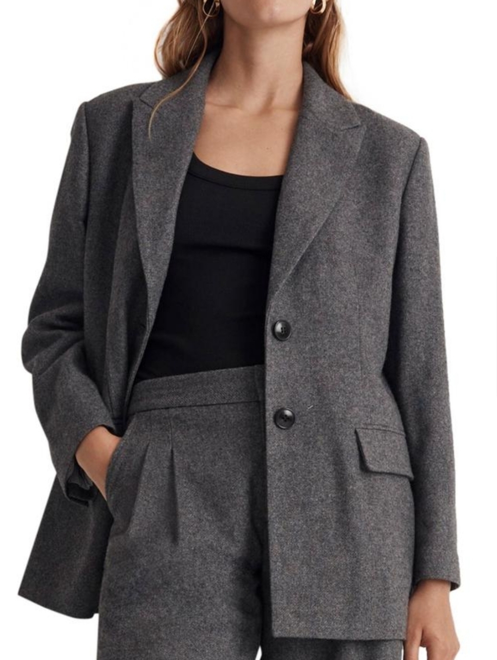 Madewell The Marled Bedford Wool Blend Oversize Blazer Sz 0 Grey Corporate